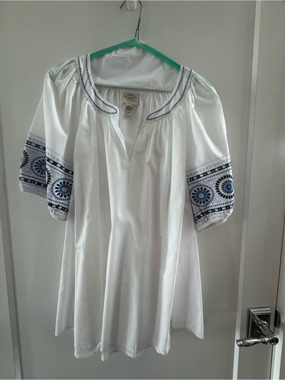 St. John's Bay White Tunic with Blue Embroidery